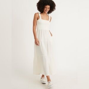 Marine Layer Selene Smocked Tiered Maxi Dress with Ruffle Straps Lightweight